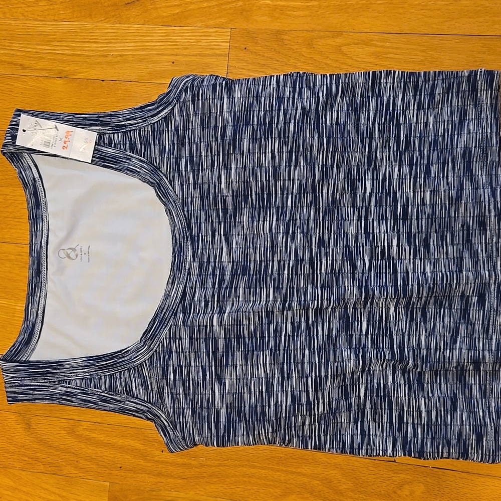 LOU & GREY Blue Patterned Tank Top w/Shelf Bra & Removable Pads